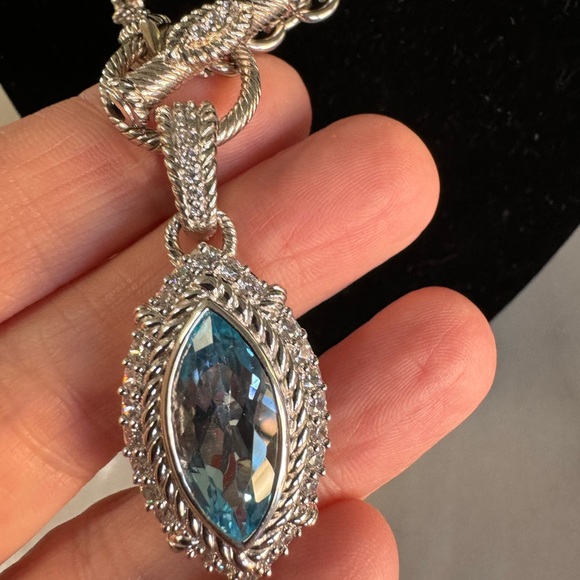 Judith Ripka SS and blue quartz 18 inch necklace . - Picture 10 of 15